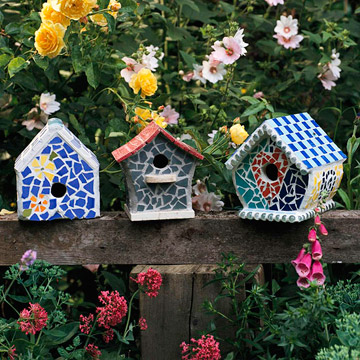 mosaic birdhouses