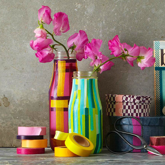 tape covered vases