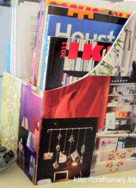 Decorate plain file organizer with magazine cutouts