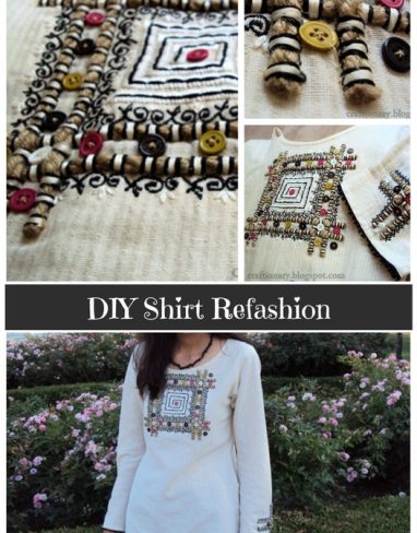 DIY Burlap Buttons Art on Plain Shirt – Creative Fashion Hack