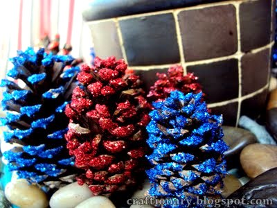 glitter pinecones