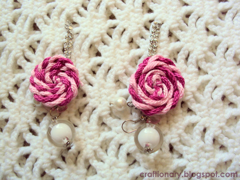 yarn rosettes earrings