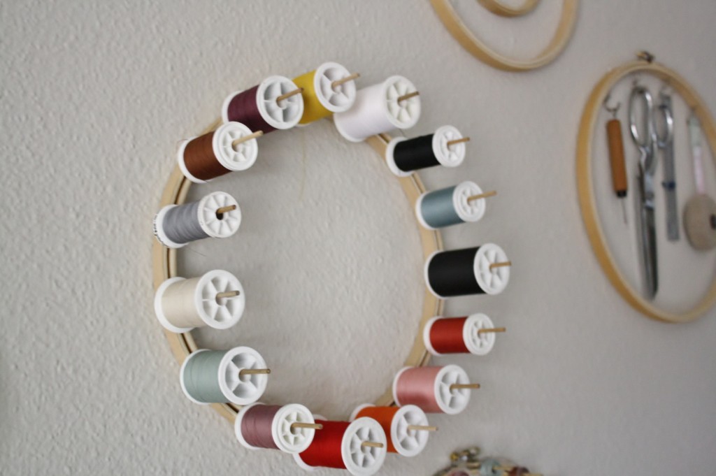 Sewing embroidery hoop organization 