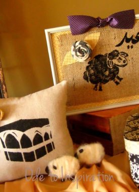 Painted Kaaba Pillow and Sheep Frame for Eid