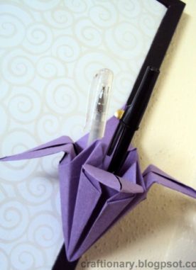 Pencil holder made with origami for bulletin board