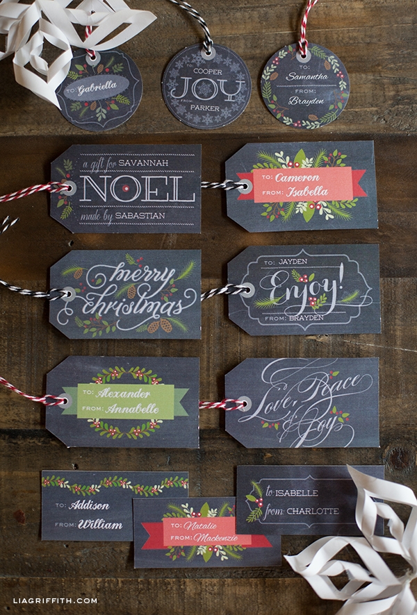 Printable chalkboard gift tags and labels for Christmas