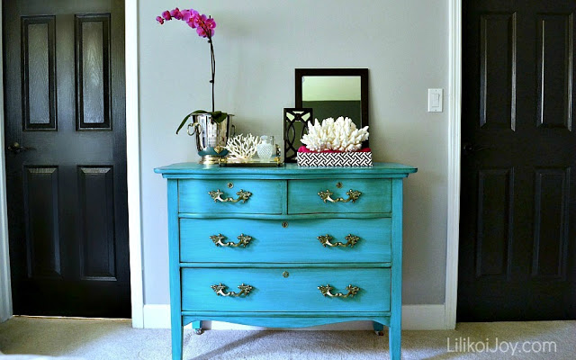 colorful blue dresser