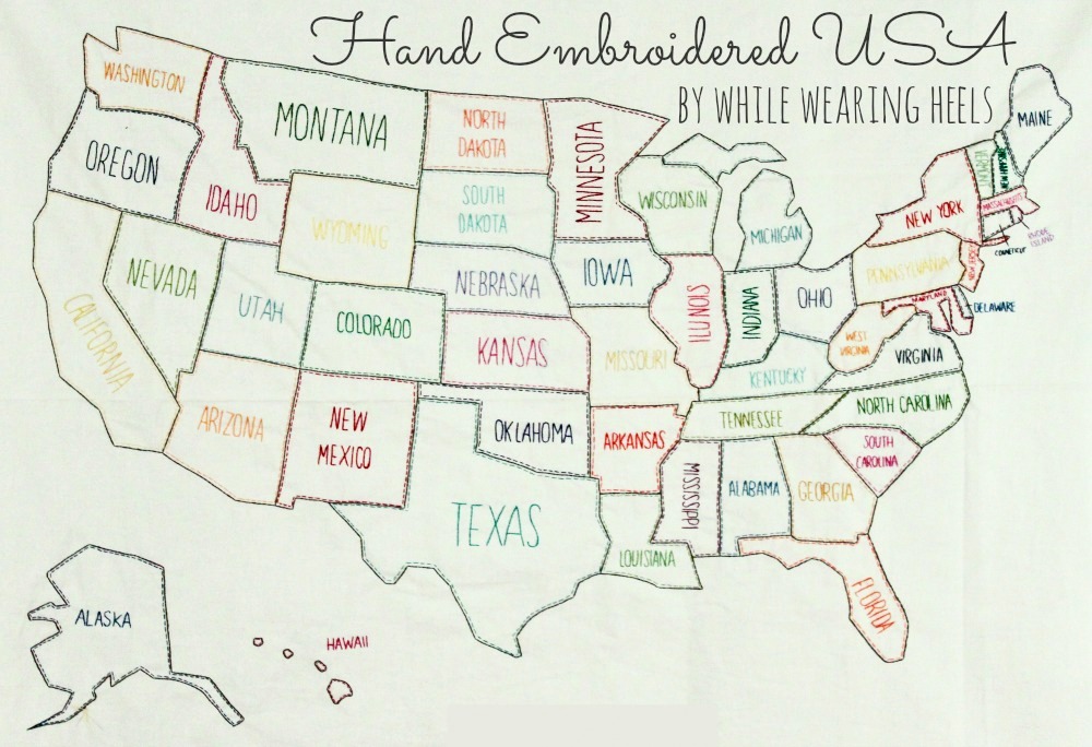 hand embroidered map