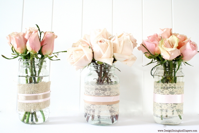 lace covered vases