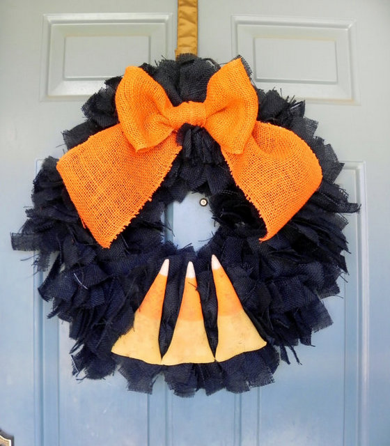 black candy corn wreath tutorial