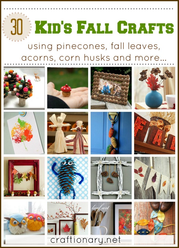 kids Fall crafts diy tutorials pine cones, leaves, acorns, corn husks