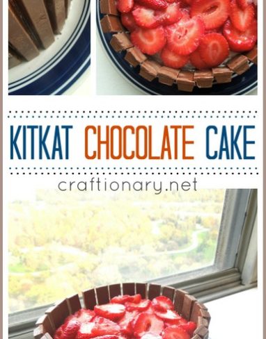 Easy Kitkat Cake with chocolate and strawberries