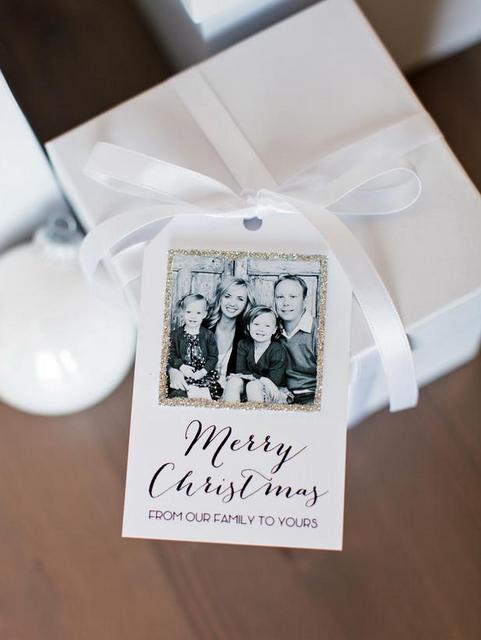 glittered photo holiday tag