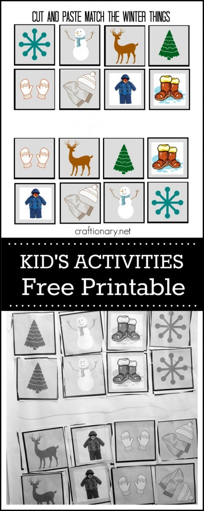 winter matching free printable for kids