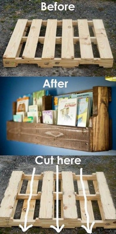 DIY pallets bookshelf storage idea