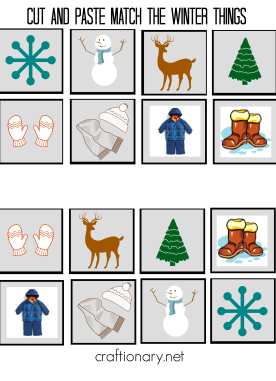 Winter Matching Free Printable (Cut and Paste)
