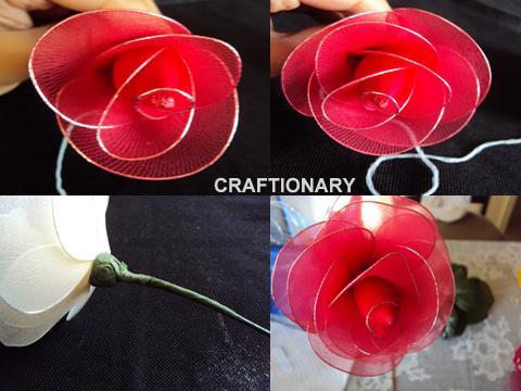 nylon rose stocking net flower craft tutorial