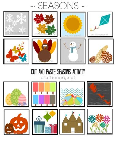Seasons Free Printable – Matching Items Cut and Paste Activity