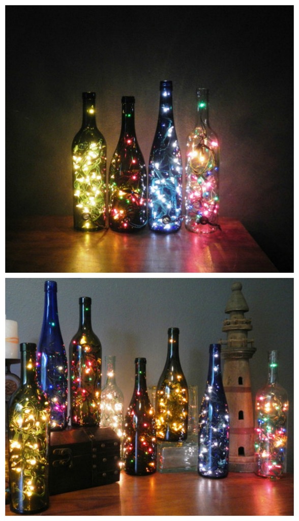 DIY wine bottles with string lights