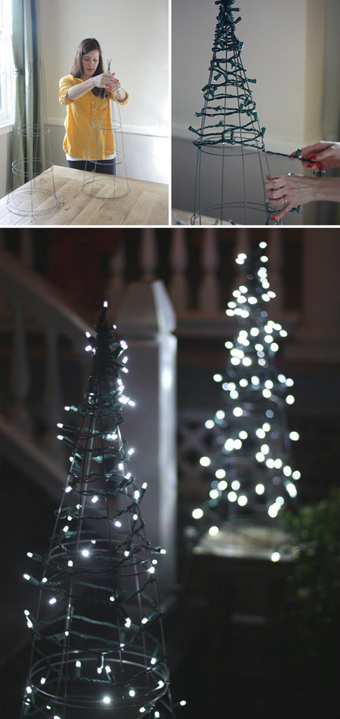 Christmas-tree-using-tomato-cage-string-lights