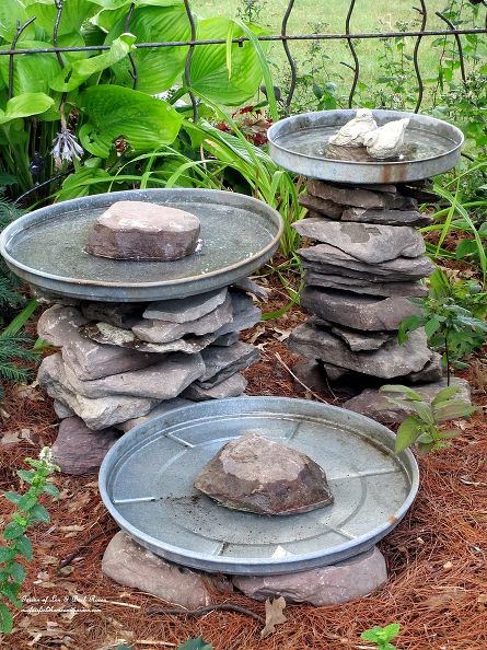 natural stacked stone DIY bird baths