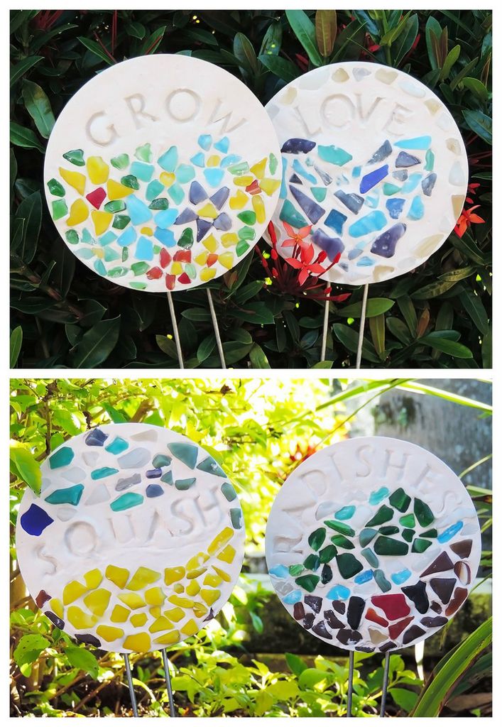 DIY mosaic garden stakes