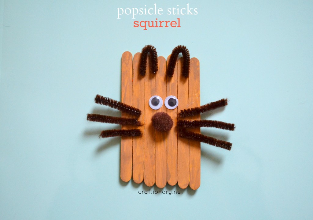Popsicle sticks squirrel kids craft