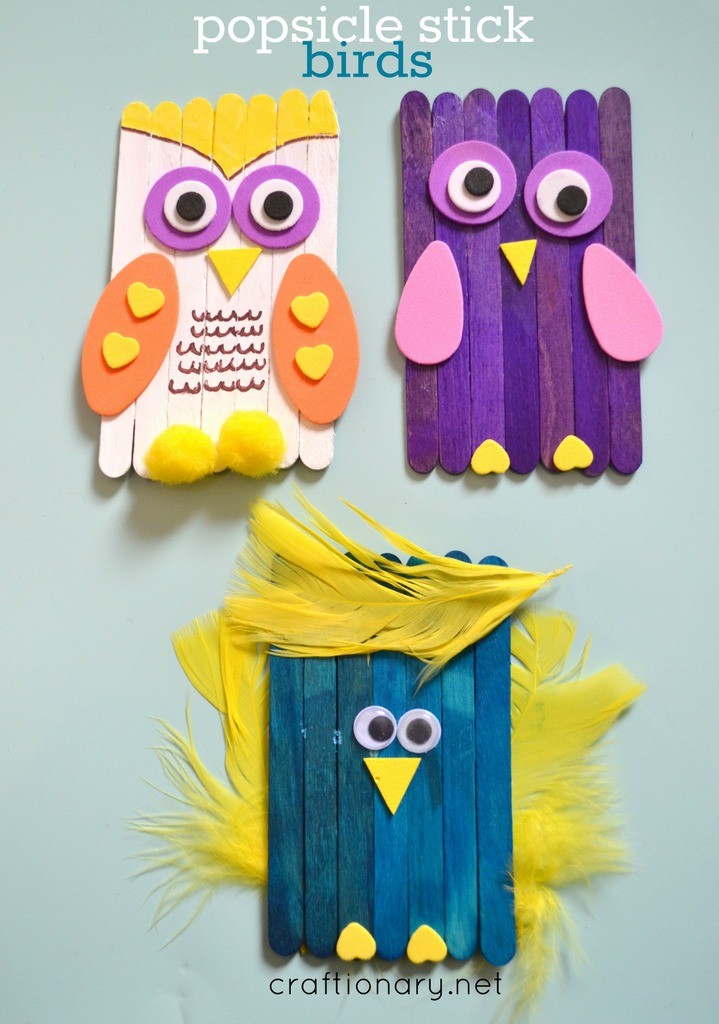 Make DIY bird popsicle stick crafts