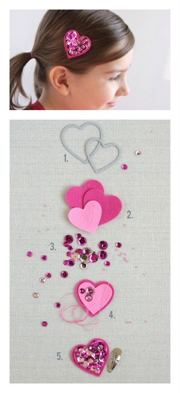 Valentine heart sequins hair clip