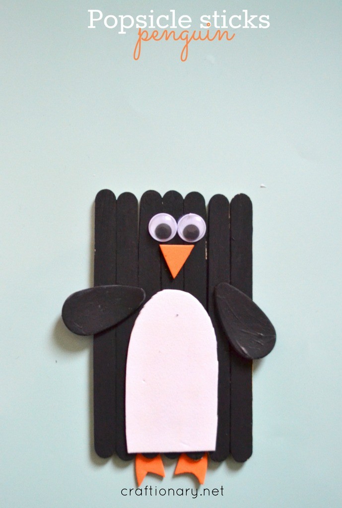 Popsicle sticks penguin craft