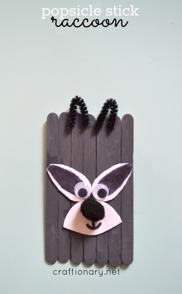 popsicle sticks animals - raccoon craft