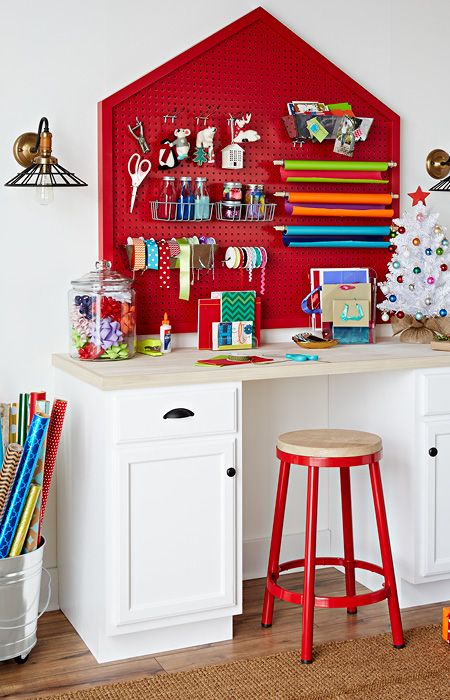 pegboard gift wrapping station