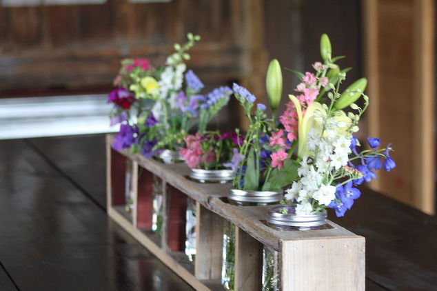 mason jar center piece from old barn wood