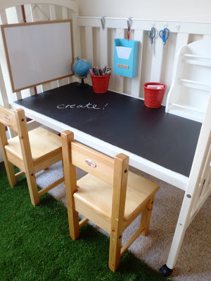 baby crib turned homework station