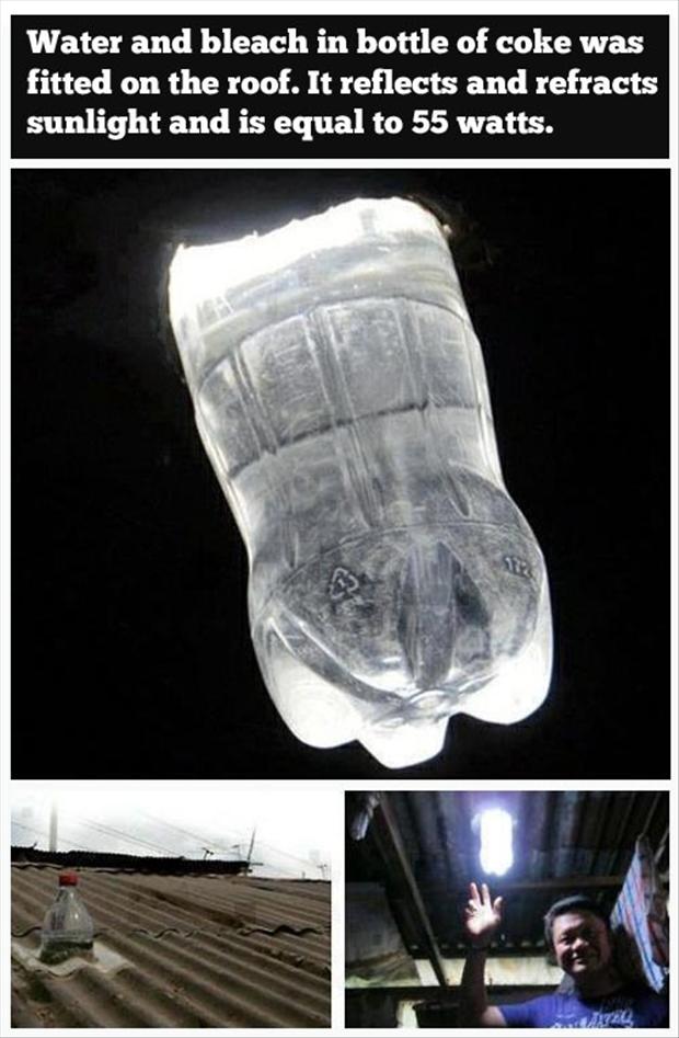 make a light from a clear plastic bottle and bleach fitted in a roof
