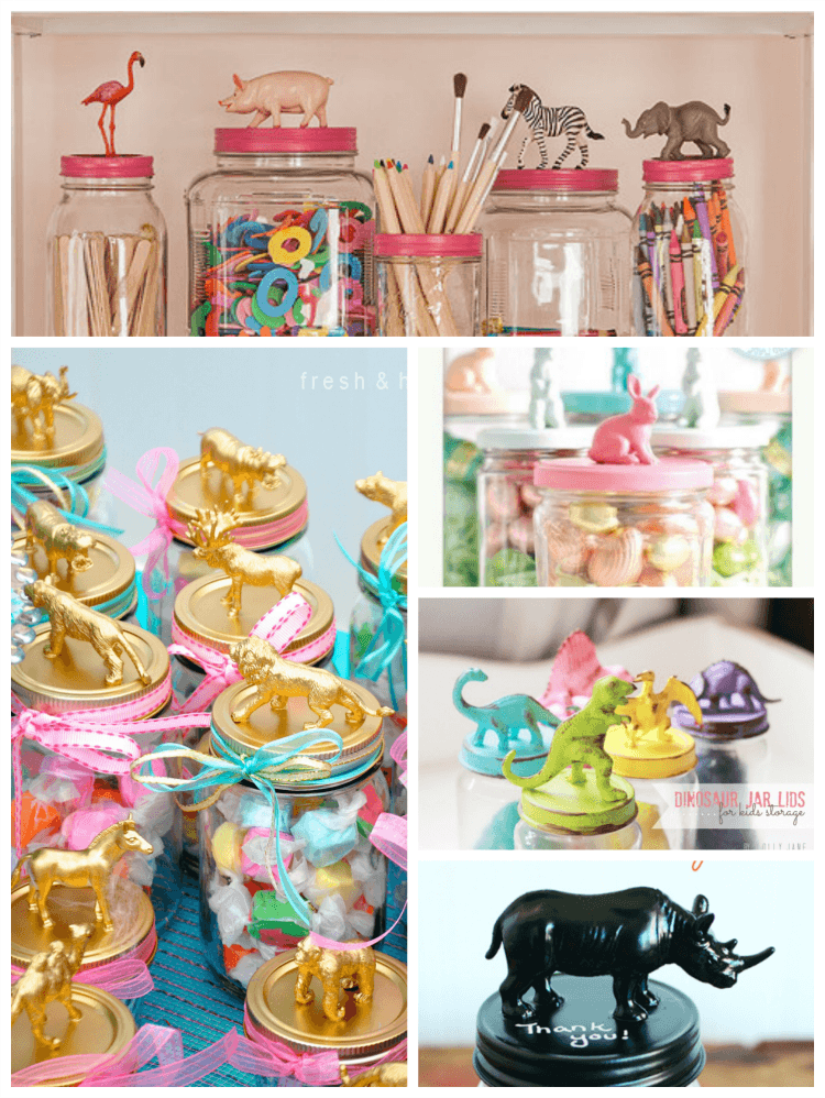 DIY mason jars with plastic animals make great gifts and party favours