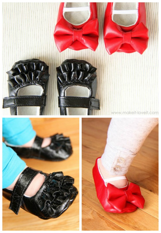 Making baby shoes with bows and ruffles