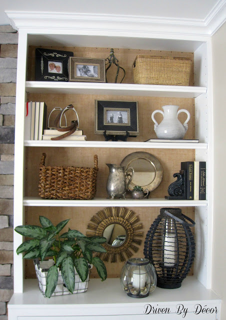 Burlap-bookcase-decor