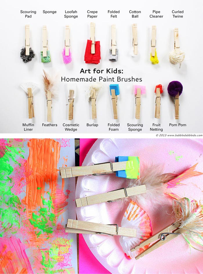 Homemade paint brushes using different craft materials
