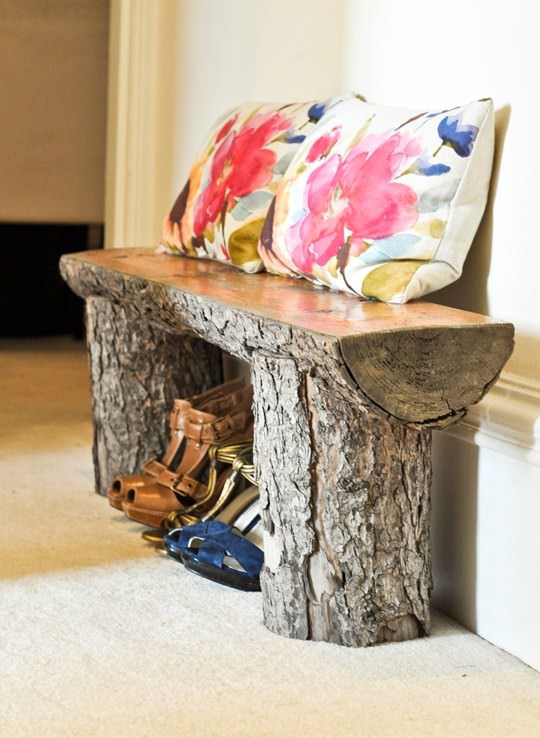 Salvaged tree branch bench