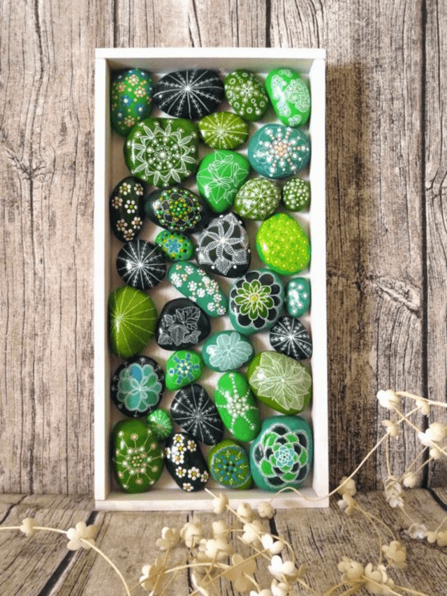 Painted rocks cactus pebbles decor