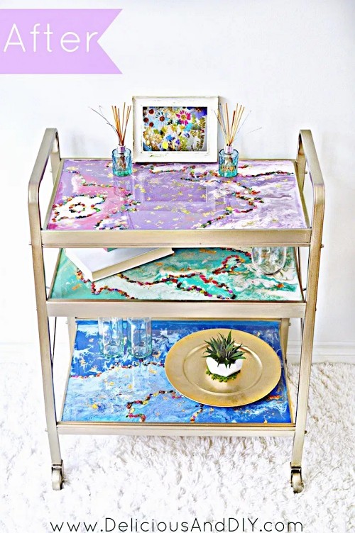 DIY-Bar-Cart-epoxy-resin-projects-colorful-glittery-transformation