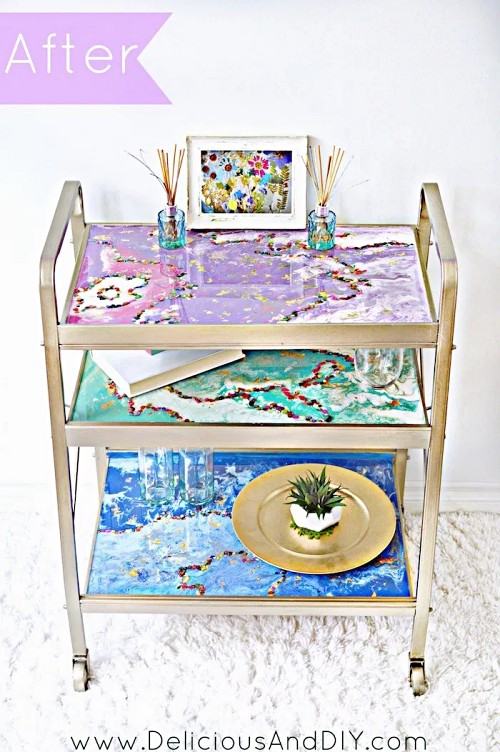 DIY-Bar-Cart-epoxy-resin-projects-colorful-glittery-transformation