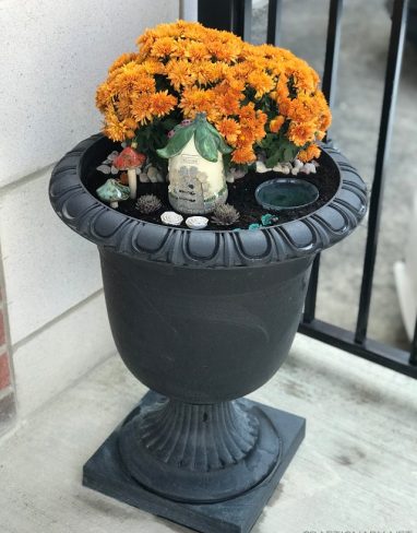 Front porch Fall planter DIY fairy garden bird bath in minutes