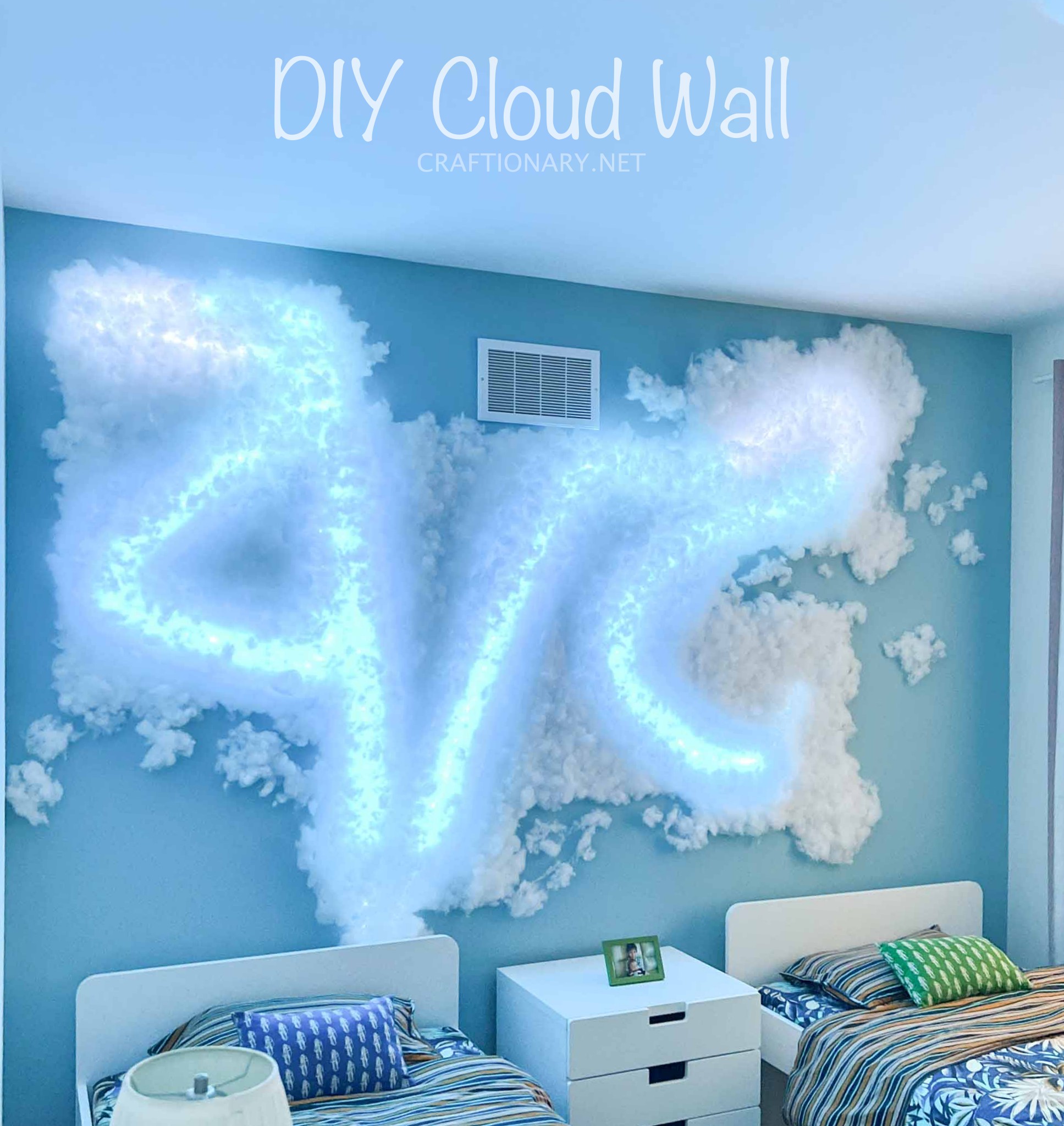 LED Night Light Cotton Cloud Shape Light Hanging Lamp DIY Handmade Material