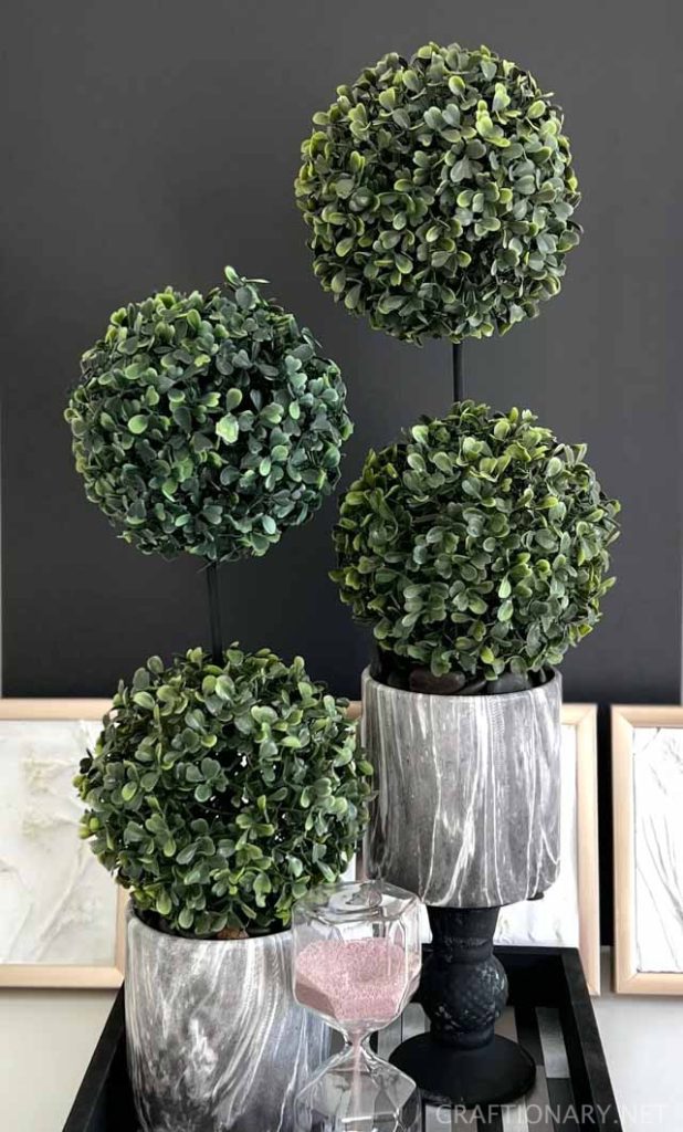 make topiary trees with toiary balls decorating on budget