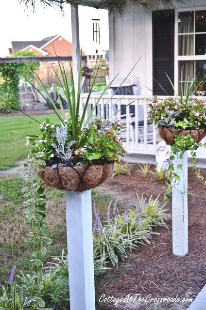 mounted-flower-baskets-on-posts
