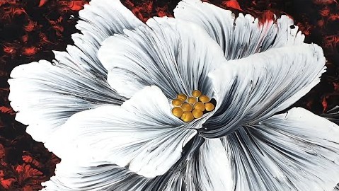 Elegant-white-flower-String-pull-technique-Fluid-acrylic-for-beginners
