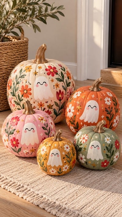 hand-painted-pumpkins-fall-decor-flowers-ghosts-pastel-colors-diy