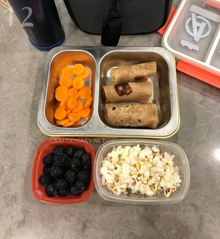 fast-lunch-idea-quick-whole-wheat-leftover-roll-blueberries-carrots-popcorn